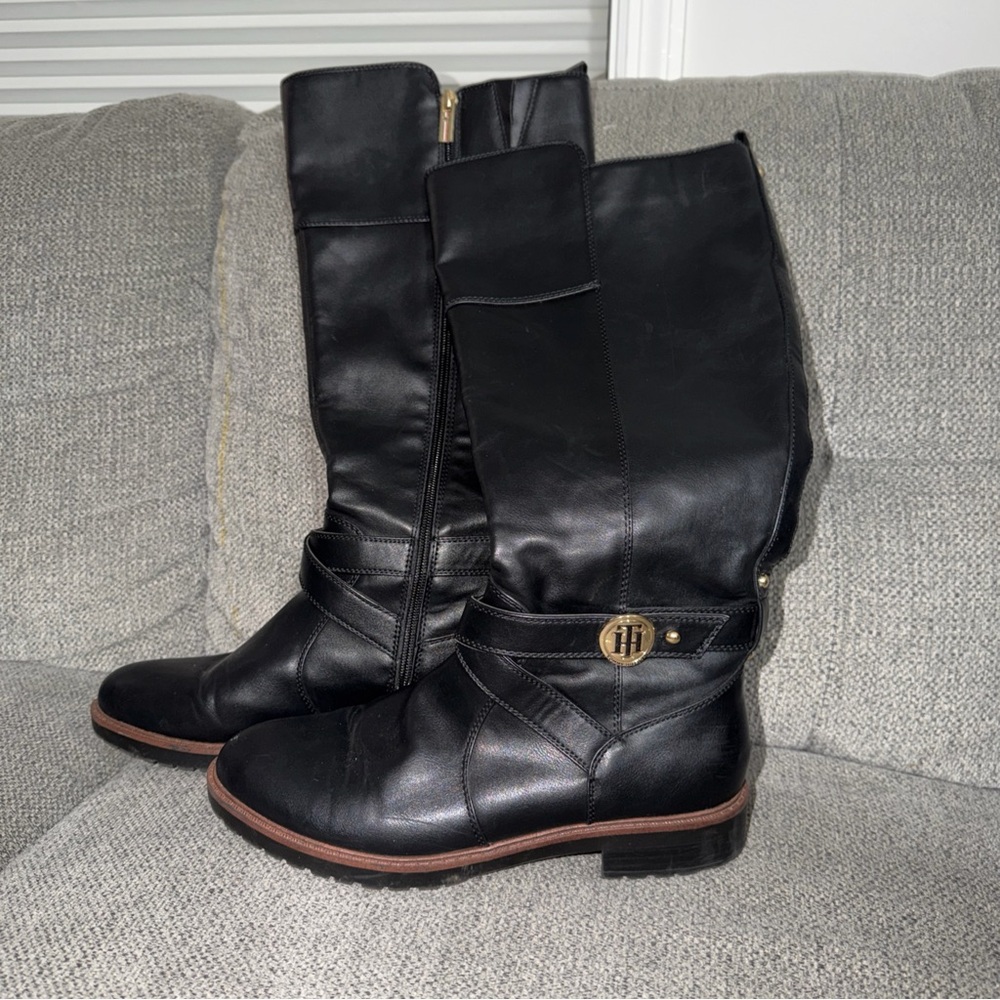 Tommy Hilfiger Black Leather Heeled Boots